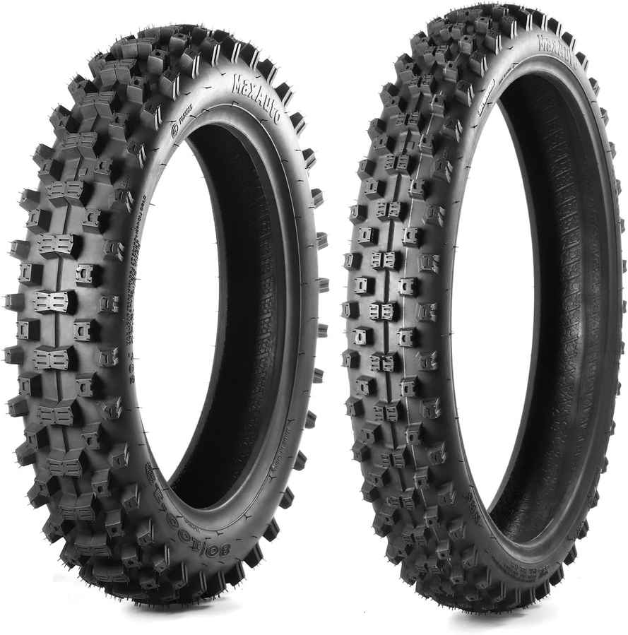 MaxAuto Front 60/100x14 & Rear 80/100x12 Dirt Bike Tires - Replacement Motocross Off-road Tires for All Dirt Pit Bikes